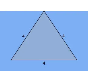 This is the sketch of a triangular plate that is an equilateral triangle whose sides all have a length of 4.  The point of the triangle is just at the water surface and the base of the triangle is submerged in the water and parallel to the water surface.