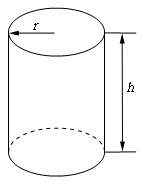 A sketch of a can. The height is labeled as “h” and the radius is labeled as “r”.